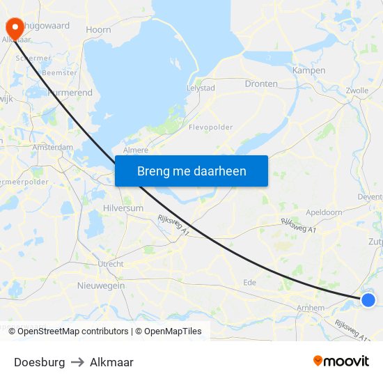 Doesburg to Alkmaar map