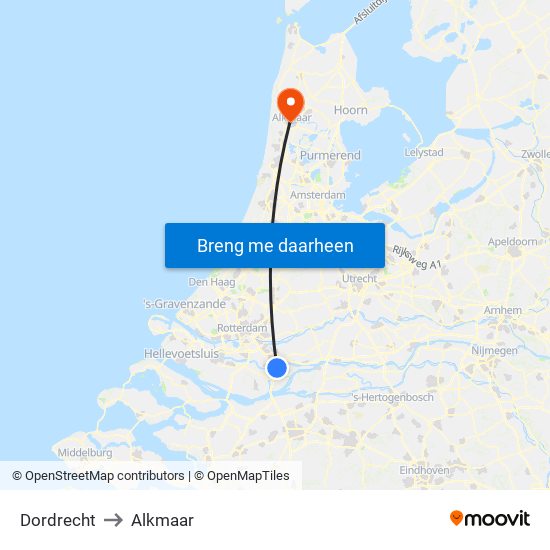 Dordrecht to Alkmaar map