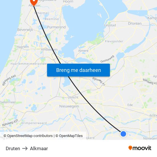 Druten to Alkmaar map