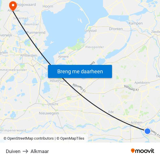 Duiven to Alkmaar map