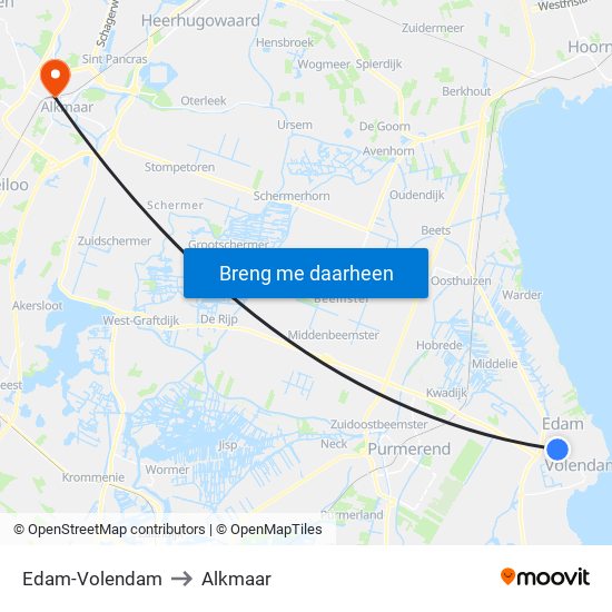 Edam-Volendam to Alkmaar map