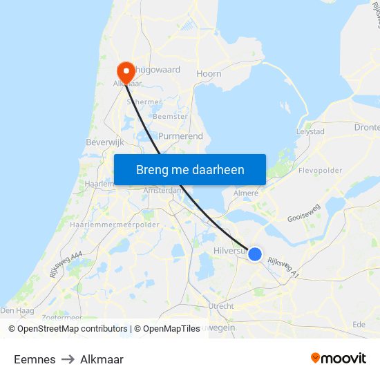 Eemnes to Alkmaar map