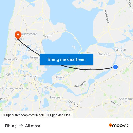 Elburg to Alkmaar map