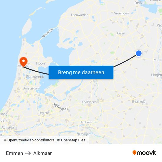 Emmen to Alkmaar map