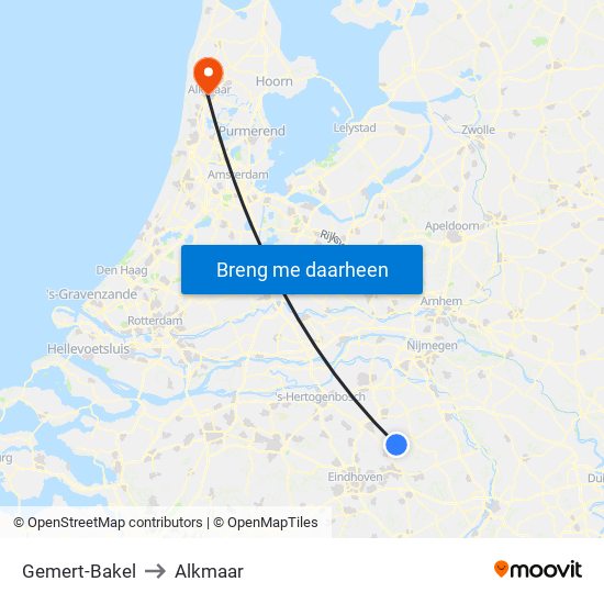 Gemert-Bakel to Alkmaar map
