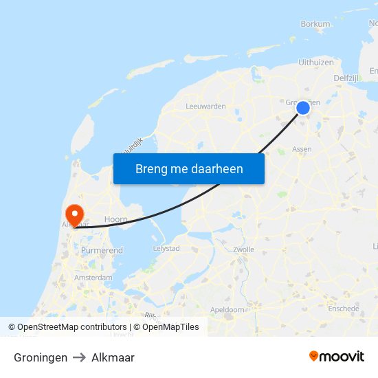 Groningen to Alkmaar map