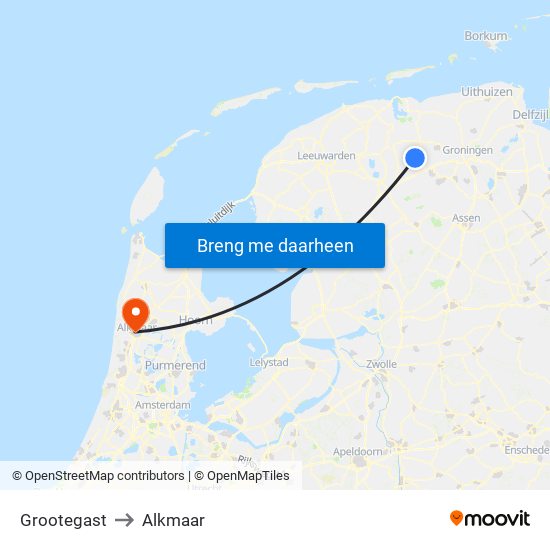 Grootegast to Alkmaar map