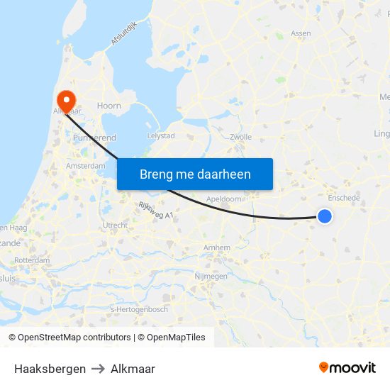 Haaksbergen to Alkmaar map