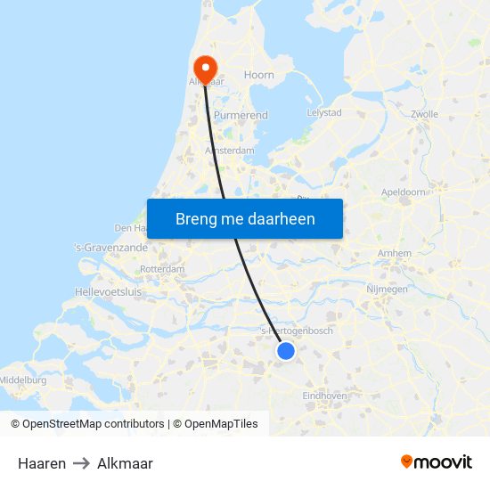 Haaren to Alkmaar map