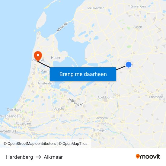 Hardenberg to Alkmaar map