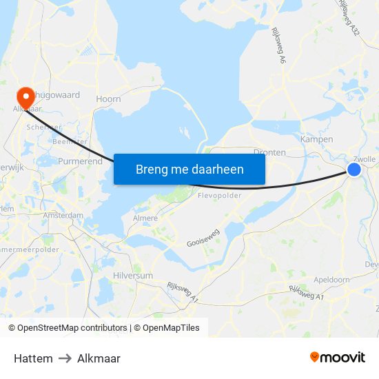 Hattem to Alkmaar map
