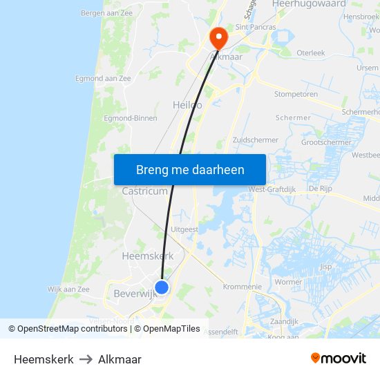 Heemskerk to Alkmaar map