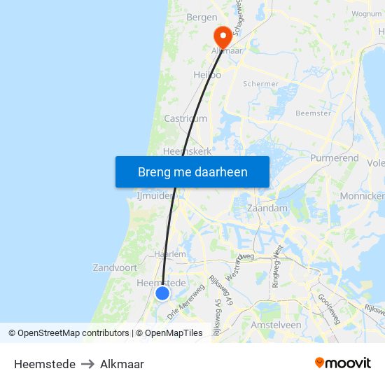 Heemstede to Alkmaar map