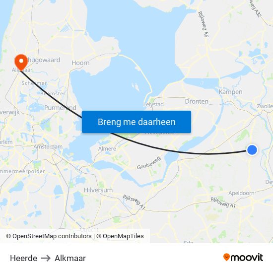 Heerde to Alkmaar map