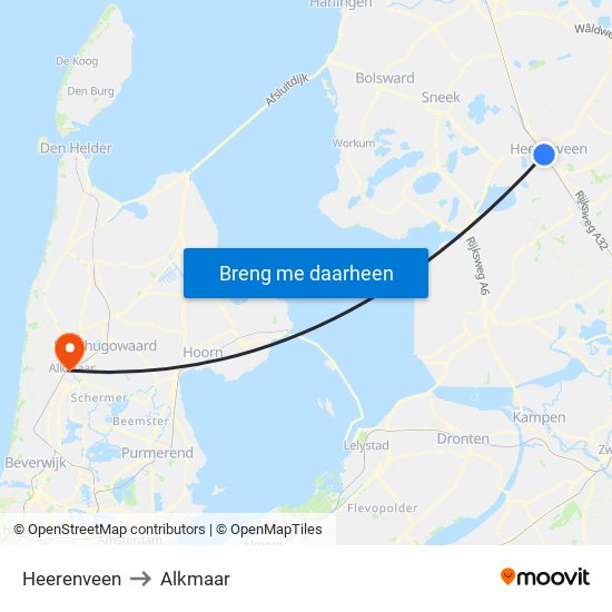Heerenveen to Alkmaar map
