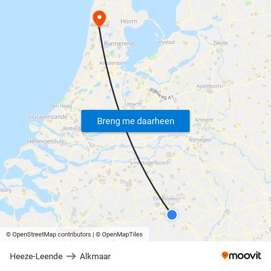 Heeze-Leende to Alkmaar map