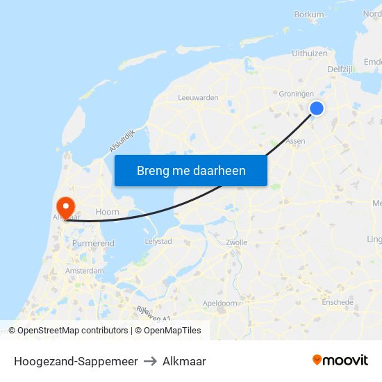 Hoogezand-Sappemeer to Alkmaar map