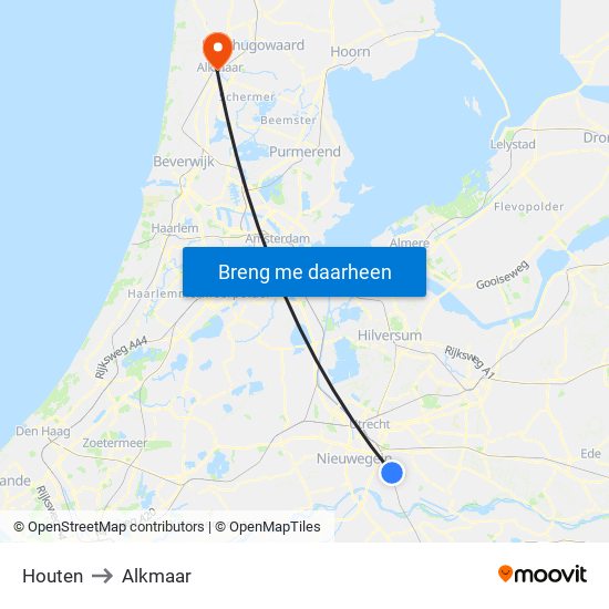 Houten to Alkmaar map