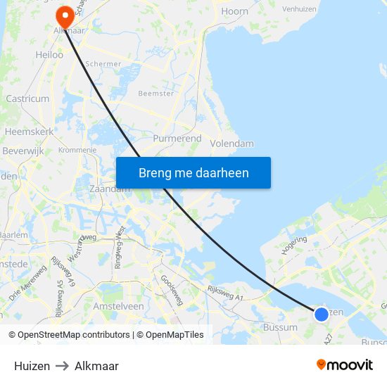 Huizen to Alkmaar map