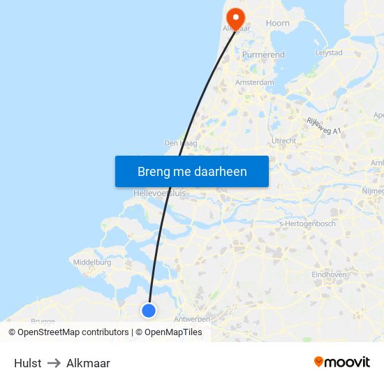 Hulst to Alkmaar map