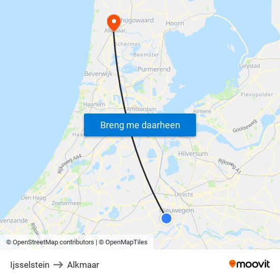 Ijsselstein to Alkmaar map