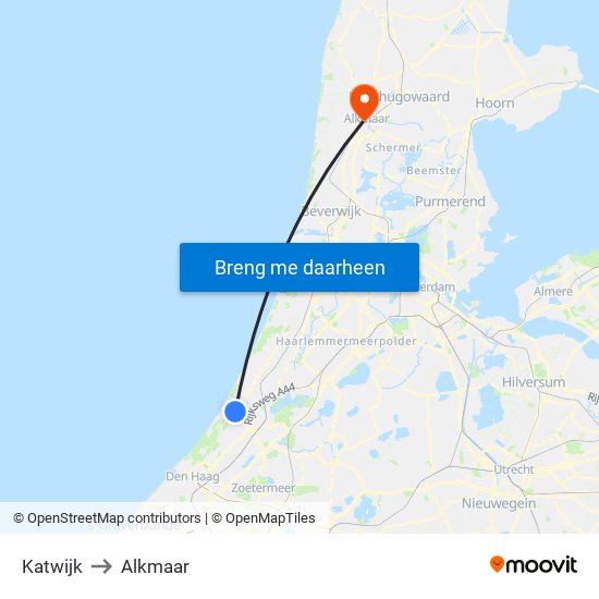 Katwijk to Alkmaar map