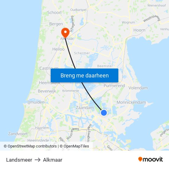 Landsmeer to Alkmaar map