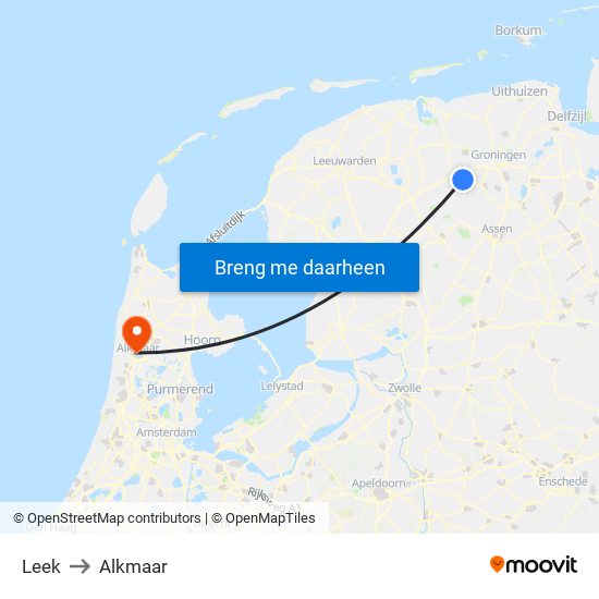 Leek to Alkmaar map