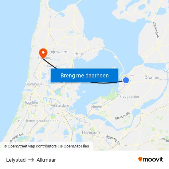 Lelystad to Alkmaar map