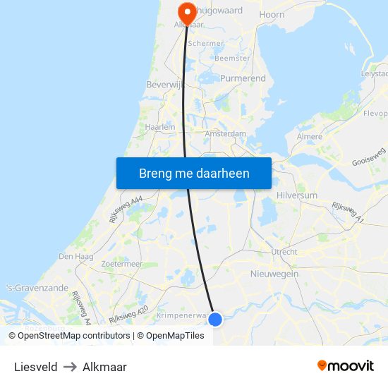 Liesveld to Alkmaar map