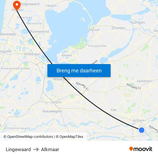Lingewaard to Alkmaar map