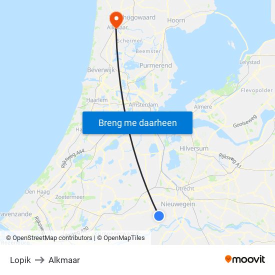 Lopik to Alkmaar map
