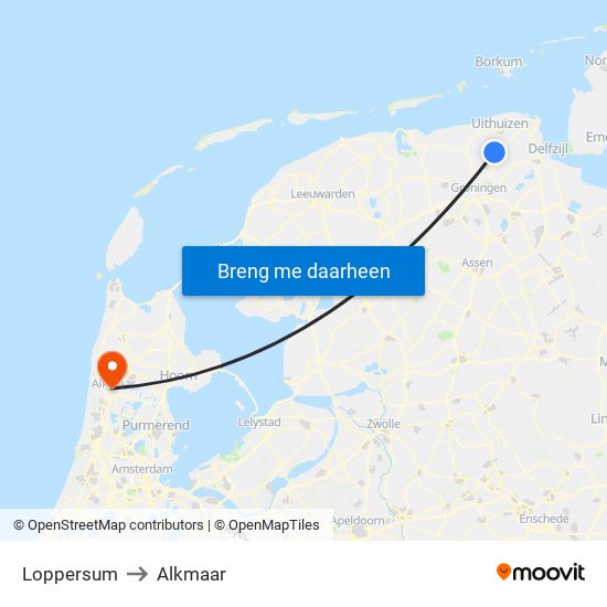 Loppersum to Alkmaar map