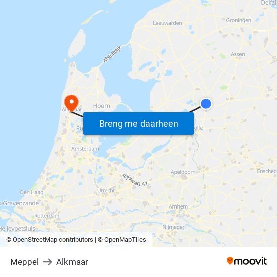 Meppel to Alkmaar map