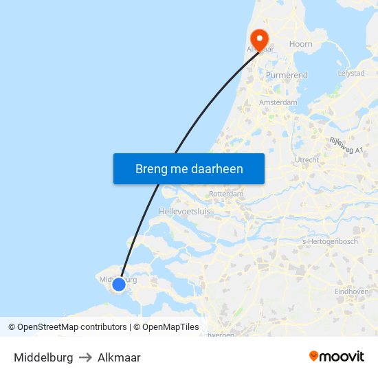 Middelburg to Alkmaar map