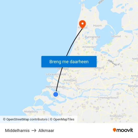 Middelharnis to Alkmaar map