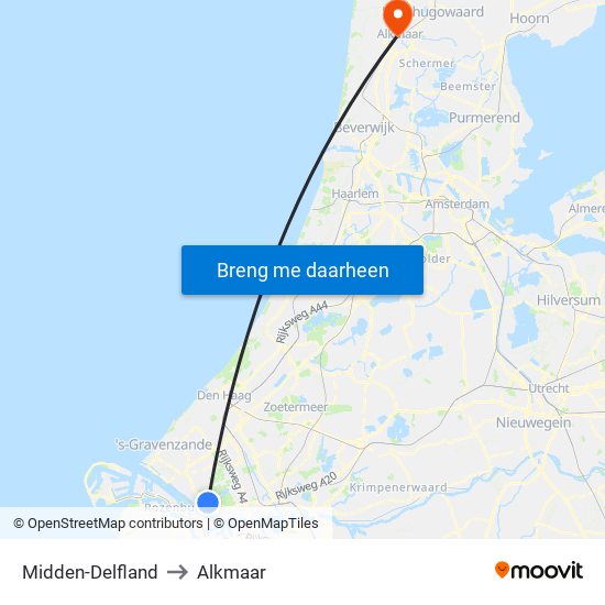 Midden-Delfland to Alkmaar map
