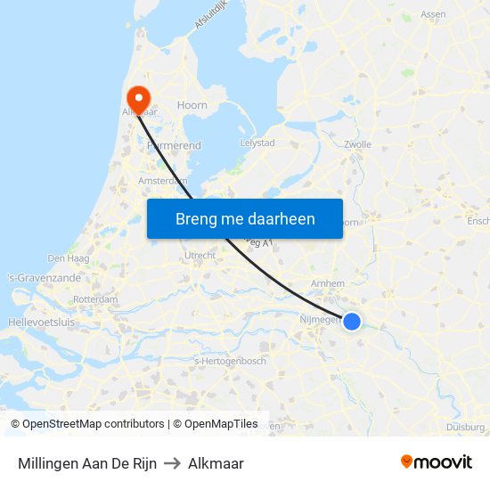 Millingen Aan De Rijn to Alkmaar map