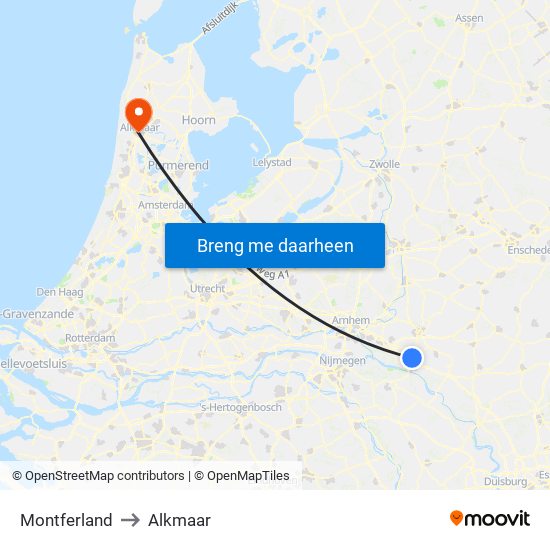 Montferland to Alkmaar map