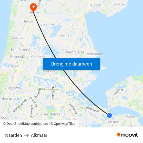 Naarden to Alkmaar map