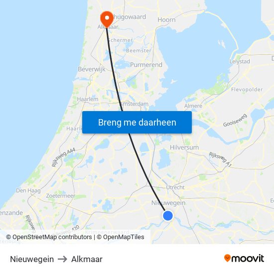 Nieuwegein to Alkmaar map