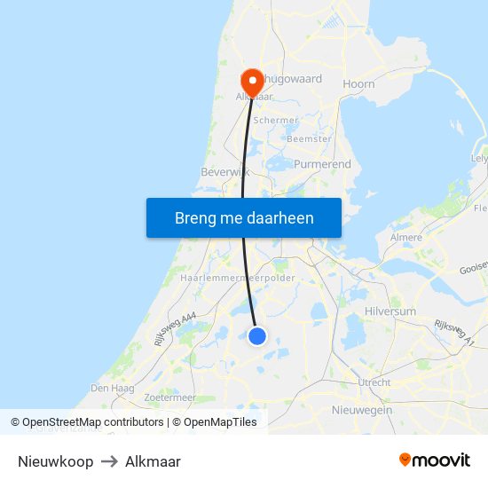 Nieuwkoop to Alkmaar map