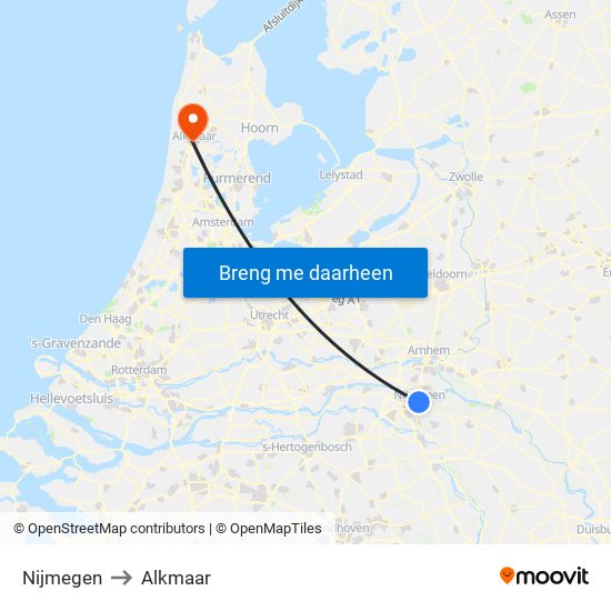 Nijmegen to Alkmaar map