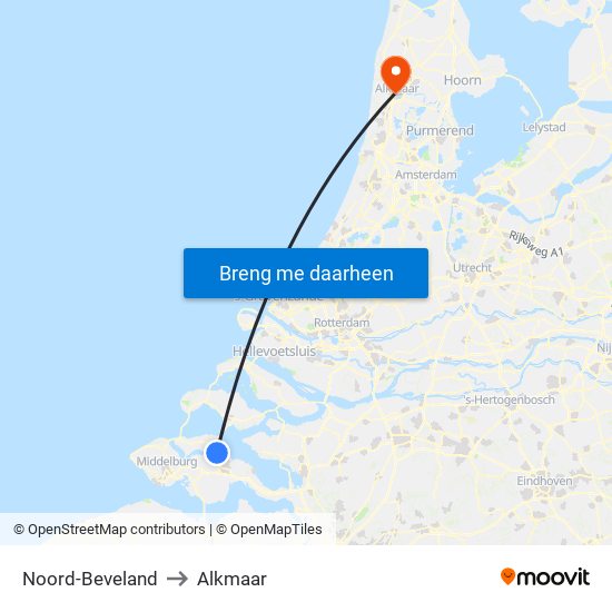 Noord-Beveland to Alkmaar map