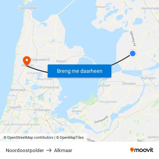 Noordoostpolder to Alkmaar map