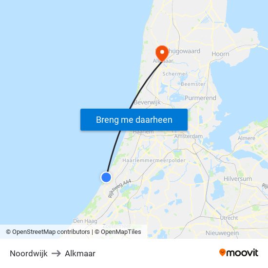 Noordwijk to Alkmaar map