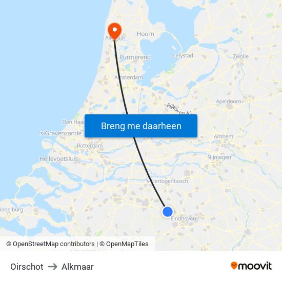 Oirschot to Alkmaar map