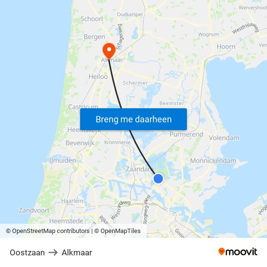 Oostzaan to Alkmaar map