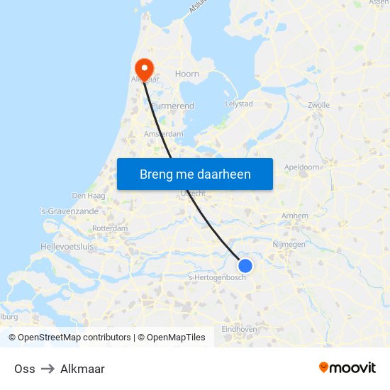 Oss to Alkmaar map