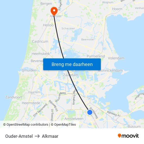 Ouder-Amstel to Alkmaar map